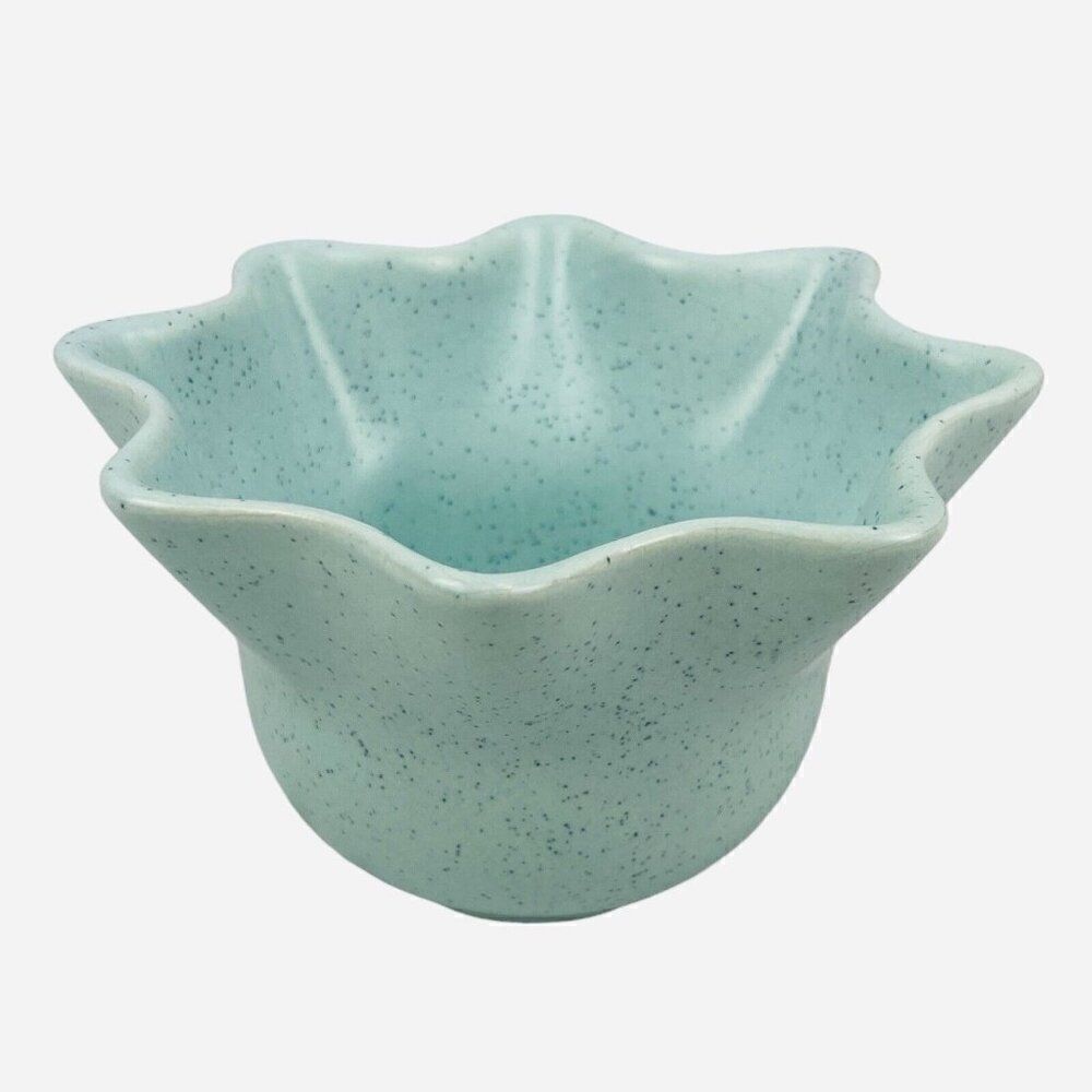 Vintage Blue Speckled Ceramic Flower Bowl Vase Trinket Dish 3.25" Handmade Cute